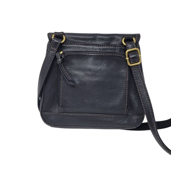 Fossil Vintage Black Leather Flap Crossbody Handbag with Brass Turn Lock - Picture 3 of 14